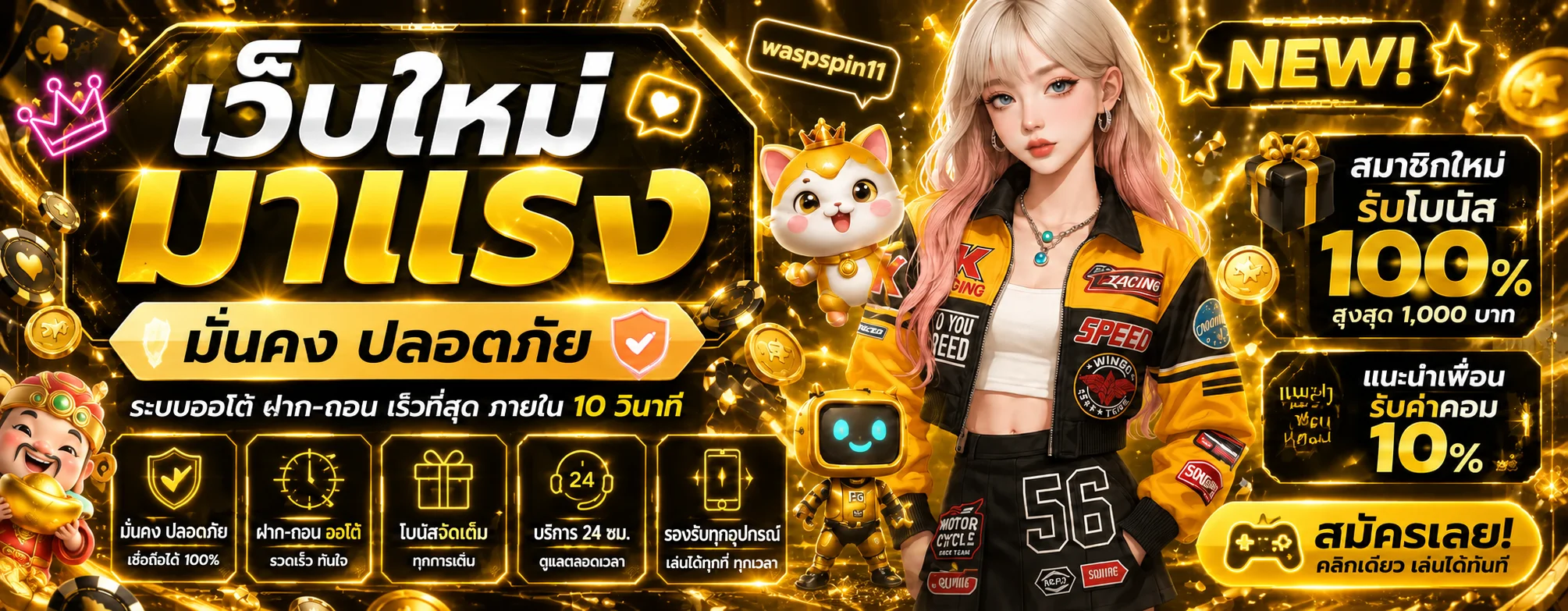 แบนเนอร์รวมสล็อตและค่ายเกมบน waspspin11